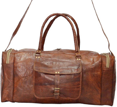 mangalmurti Real Goat Leather Duffel Travel Bag in Square Shape Size 24 Inch Travel Duffel Bag(Brown)