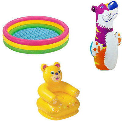 DINAARKAN COMBO OF 3 FEET BATH TUB AND 2.5 FEET INFLATABLE TEDDY CHAIR AND 3 FEET INFLATABLE HIT ME TIGER Inflatable Pool(Multicolor)
DINAARKAN COMBO OF 3 FEET BATH TUB AND 2.5 FEET INFLATABLE TEDDY CHAIR AND 3 FEET INFLATABLE HIT ME TIGER Inflatable Pool(Multicolor)