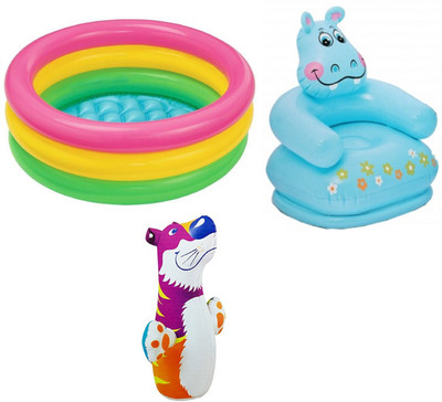 DINAARKAN COMBO OF 2 FEET BATH TUB AND 2.5 FEET INFLATABLE HIPPO CHAIR AND 3 FEET INFLATABLE HIT ME TIGER Inflatable Pool(Multicolor)
DINAARKAN COMBO OF 2 FEET BATH TUB AND 2.5 FEET INFLATABLE HIPPO CHAIR AND 3 FEET INFLATABLE HIT ME TIGER Inflatable Pool(Multicolor)