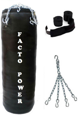 FACTO POWER 2.0 Feet Long, PU Material, Black Color, Unfilled with Hanging Chain and 9 Freet Long Black Color Hand Wrap Pair Boxing Kit
FACTO POWER 2.0 Feet Long, PU Material, Black Color, Unfilled with Hanging Chain and 9 Freet Long Black Color Hand Wrap Pair Boxing Kit