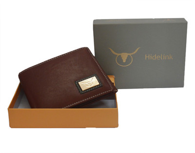 Hidelink Men Brown Genuine Leather Wallet(6 Card Slots)