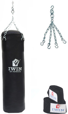 iWin Unfilled 30 Inch Punching Bag With Hand Wrap & Chain Combo Boxing Kit