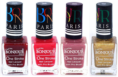 Bonjour Paris Ultra-long-wear formula High Shine Nail Polish 76 Dark Red, Pink, Mauve, Golden(Pack of 4)
Bonjour Paris Ultra-long-wear formula High Shine Nail Polish 76 Dark Red, Pink, Mauve, Golden(Pack of 4)