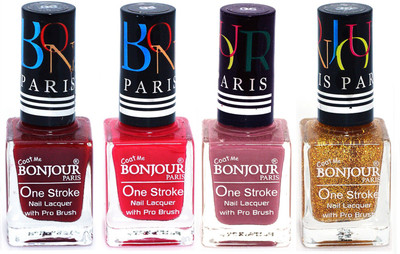 Bonjour Paris Ultra-long-wear formula High Shine Nail Polish 74 Dark Red, Pink, Mauve, Golden(Pack of 4)
Bonjour Paris Ultra-long-wear formula High Shine Nail Polish 74 Dark Red, Pink, Mauve, Golden(Pack of 4)