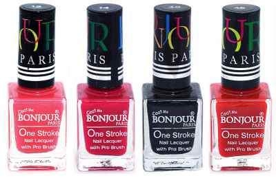 Bonjour Paris Nail Lacquer Super Stay Light Pink, Pink, Black, Red(Pack of 4)