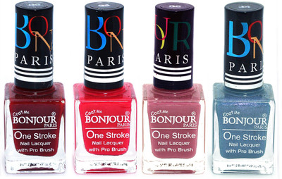 Bonjour Paris Ultra-long-wear formula High Shine Nail Polish 75 Dark Red, Pink, Mauve, Sky Blue(Pack of 4)
Bonjour Paris Ultra-long-wear formula High Shine Nail Polish 75 Dark Red, Pink, Mauve, Sky Blue(Pack of 4)