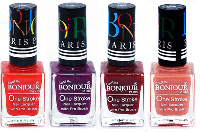 Bonjour Paris Ultra-long-wear formula High Shine Nail Polish 13 Red, Plum, Dark Red, Nude(Pack of 4)
Bonjour Paris Ultra-long-wear formula High Shine Nail Polish 13 Red, Plum, Dark Red, Nude(Pack of 4)