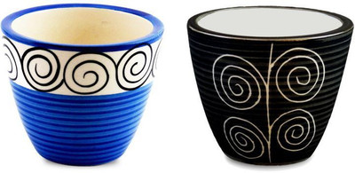 YELLOWTABLE Combo of Batik Blue and Rangoli Black Mini Ceramic Flower Pot (Height 3 inch); Pot for Living Room / Table Top / Indoor Plants / Artificial Flowers / Garden D�cor Plant Container Set (Pack of 2, Ceramic) Plant Container Set(Pack of 2, Ceramic)
YELLOWTABLE Combo of Batik Blue and Rangoli Black Mini Ceramic Flower Pot (Height 3 inch); Pot for Living Room / Table Top / Indoor Plants / Artificial Flowers / Garden D�cor Plant Container Set (Pack of 2, Ceramic) Plant Container Set(Pack of 2, Ceramic)