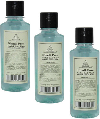 KHADI PURE GRAMODYOG HERBAL GREEN TEA & MINT BODY WASH(630 ml, Pack of 3)