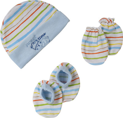 Offspring Baby Cap Mittens Booties Combo Set(Multicolor)