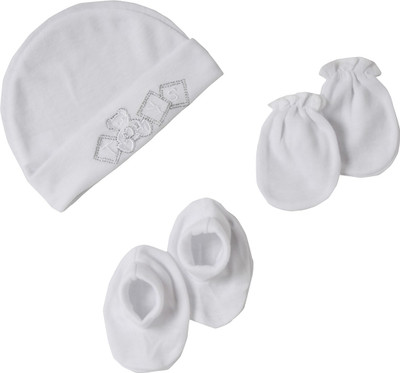 Offspring Baby Cap Mittens Booties Combo Set(White)