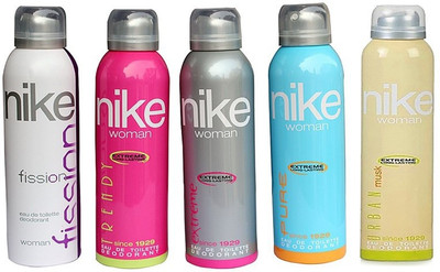 Nike (Fission, Trendy, Extreme, Pure, Urban) Deodorant Spray - For Women(200 ml, Pack of 5)
Nike (Fission, Trendy, Extreme, Pure, Urban) Deodorant Spray - For Women(200 ml, Pack of 5)