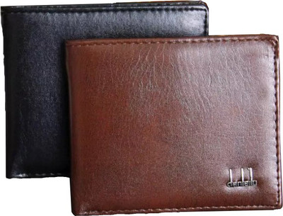 Denleilu Men Brown, Black Genuine Leather Wallet(4 Card Slots)