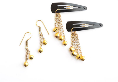 Pretty Ponytails Ethnic Set of 2 Earrings with Hair Clips Bells Boho Jewelry Teen Kids Wedding Jewelry Ghungroo Gold Hair Clip, Tic Tac Clip, Hair Accessory Set(Gold)
Pretty Ponytails Ethnic Set of 2 Earrings with Hair Clips Bells Boho Jewelry Teen Kids Wedding Jewelry Ghungroo Gold Hair Clip, Tic Tac Clip, Hair Accessory Set(Gold)