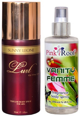 Pink Root VANITY FEMME BODY SPRAY WITH SUNNY LEOAN LUST RED DEO PACK OF 2(Set of 2)
Pink Root VANITY FEMME BODY SPRAY WITH SUNNY LEOAN LUST RED DEO PACK OF 2(Set of 2)