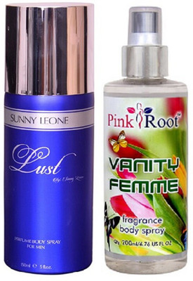 Pink Root VANITY FEMME BODY SPRAY WITH SUNNY LEOAN LUST BLUE DEO PACK OF 2(Set of 2)
Pink Root VANITY FEMME BODY SPRAY WITH SUNNY LEOAN LUST BLUE DEO PACK OF 2(Set of 2)