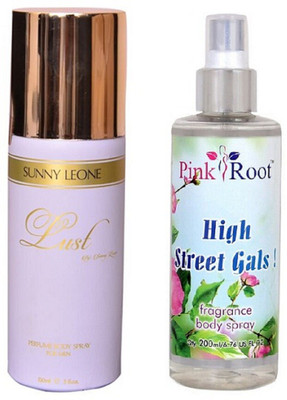 Pink Root HIGH STREET BODY SPRAY WITH SUNNY LEOAN LUST WHITE DEO PACK OF 2(Set of 2)
Pink Root HIGH STREET BODY SPRAY WITH SUNNY LEOAN LUST WHITE DEO PACK OF 2(Set of 2)