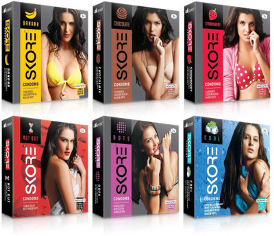 Skore Dotted ( Banana, Chocolate, Cool, Dots, Not out, Strawberry ) Condom(Set of 6, 18S)