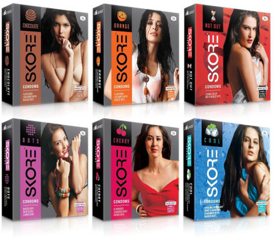 Skore Dotted ( Cherry, Chocolate, Cool, Dots, Not out, Orange ) Condom(Set of 6, 18S)