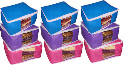 Funkroo High Quality Combo deal Large 10 inch bridal 3pc Pink saree cover 3pc blue sari cover and 3pc purple saree box gift organizer bag vanity pouch Capacity 10-15 Units Saree Each Keep saree/Suit/Travelling Pouch(Pink, Blue, Purple) 
Funkroo High Quality Combo deal Large 10 inch bridal 3pc Pink saree cover 3pc blue sari cover and 3pc purple saree box gift organizer bag vanity pouch Capacity 10-15 Units Saree Each Keep saree/Suit/Travelling Pouch(Pink, Blue, Purple)