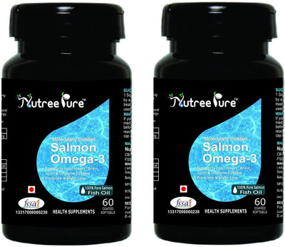 Nutree Pure Salmon Fish Oil ( Omega 3 ) 1000mg , 60 Softgels Pack of 2 ( Burpless, Pure No GMO, All Natural Food Supplement, Most Effective Omega-3 , Richest Source of EPA & DHA )(120 No)
Nutree Pure Salmon Fish Oil ( Omega 3 ) 1000mg , 60 Softgels Pack of 2 ( Burpless, Pure No GMO, All Natural Food Supplement, Most Effective Omega-3 , Richest Source of EPA & DHA )(120 No)