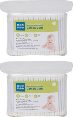 MeeMee 100% Pure Cotton Buds (White) (Pack of 2, 200 Pieces per Pack)(Pack of 200)