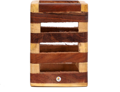 KDT 1 Compartments Wooden Pen Stand(Brown)