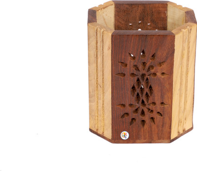 KDT 1 Compartments Wooden Pen Stand(Brown)