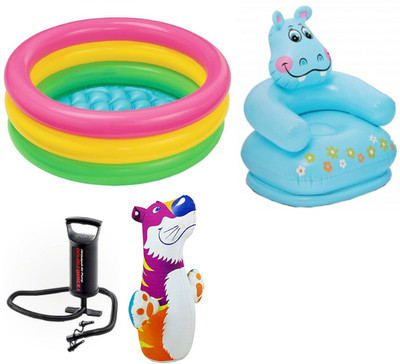 DINAARKAN COMBO OF 2 FEET BATH TUB AND 2.5 FEET INFLATABLE HIPPO CHAIR AND 3 FEET INFLATABLE HIT ME TIGER WITH AIR PUMP Inflatable Pool(Multicolor)
DINAARKAN COMBO OF 2 FEET BATH TUB AND 2.5 FEET INFLATABLE HIPPO CHAIR AND 3 FEET INFLATABLE HIT ME TIGER WITH AIR PUMP Inflatable Pool(Multicolor)