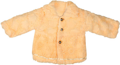 Cheeseling Full Sleeve Self Design Baby Girl's Jacket, Yellow