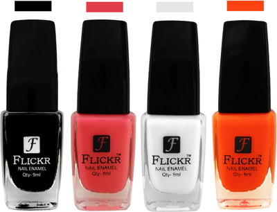 Flickr EXTRA SHINE and SPEED DRY Nail Polish Black,Baby Pink,White,Orange(Pack of 4)
Flickr EXTRA SHINE and SPEED DRY Nail Polish Black,Baby Pink,White,Orange(Pack of 4)