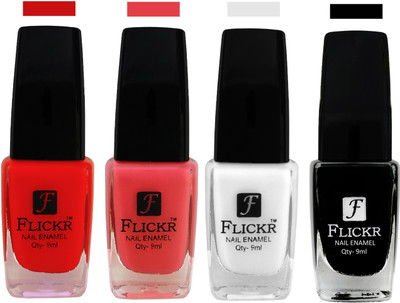Flickr EXTRA SHINE and SPEED DRY Nail Polish Red,Baby Pink,White,Black(Pack of 4)
Flickr EXTRA SHINE and SPEED DRY Nail Polish Red,Baby Pink,White,Black(Pack of 4)