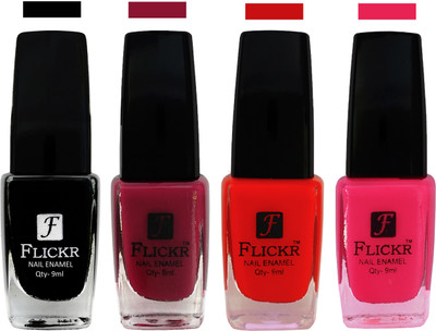 Flickr EXTRA SHINE and SPEED DRY Nail Polish Black,Purple,Red,Bright Pink(Pack of 4)
Flickr EXTRA SHINE and SPEED DRY Nail Polish Black,Purple,Red,Bright Pink(Pack of 4)