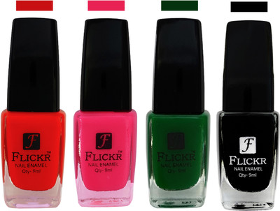 Flickr EXTRA SHINE and SPEED DRY Nail Polish Red,Bright Pink,Green,Black(Pack of 4)
Flickr EXTRA SHINE and SPEED DRY Nail Polish Red,Bright Pink,Green,Black(Pack of 4)