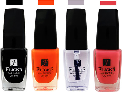Flickr EXTRA SHINE and SPEED DRY Nail Polish Black,Orange,White,Baby Pink(Pack of 4)
Flickr EXTRA SHINE and SPEED DRY Nail Polish Black,Orange,White,Baby Pink(Pack of 4)