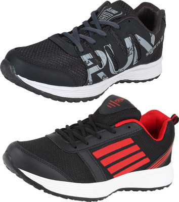 Aero 02 Pair combo AMG Performance Running Shoes For Men(Black, Red, Grey, Silver, Black::red::dgrey::silver