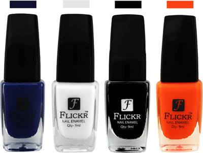 Flickr EXTRA SHINE and SPEED DRY Nail Polish Blue,White,Black,Orange(Pack of 4)