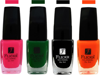 Flickr EXTRA SHINE and SPEED DRY Nail Polish Bright Pink,Green,Black,Orange(Pack of 4)
Flickr EXTRA SHINE and SPEED DRY Nail Polish Bright Pink,Green,Black,Orange(Pack of 4)