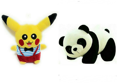 soniya Enterprises Pikachu-35cm and panda - 35 cm(Yellow, Black), Black;yellow