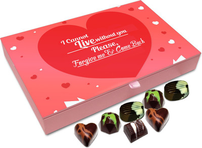Chocholik Gift Box - I Cannot Live Without You Please Forgive ME Chocolate Box - 12pc Truffles(144 g)
Chocholik Gift Box - I Cannot Live Without You Please Forgive ME Chocolate Box - 12pc Truffles(144 g)