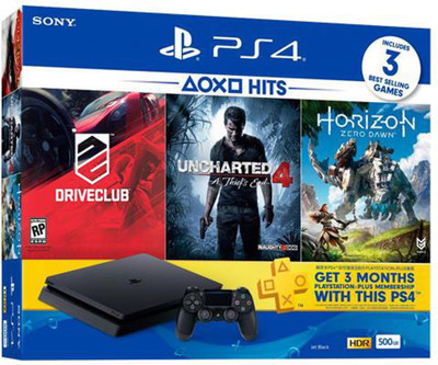 Sony PlayStation 4 (PS4) Slim 500 GB with Horizon Zero Dawn, Drive Club and Uncharted 4(Jet Black)
Sony PlayStation 4 (PS4) Slim 500 GB with Horizon Zero Dawn, Drive Club and Uncharted 4(Jet Black)