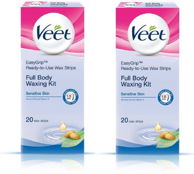 Veet Full Body Waxing Kit For Sensitive Skin Strips(20 Strips, Set of 2)