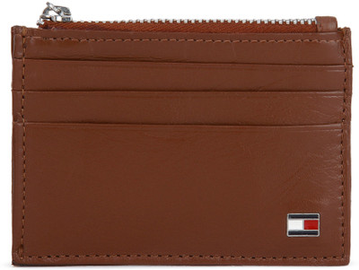 Tommy Hilfiger Men Tan Genuine Leather Wallet(6 Card Slots), Dark tan