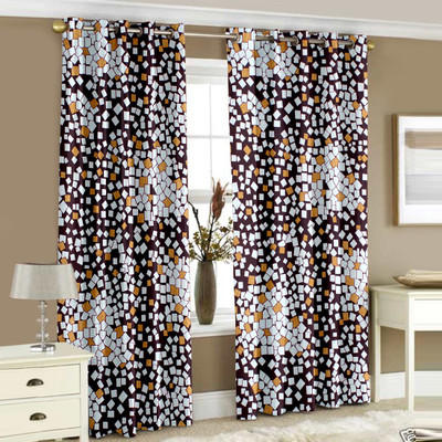 Story@Home 152 cm (5 ft) Polyester Window Curtain (Pack Of 2)(Printed, Brown)