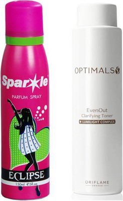 Oriflame Sweden Optimals Even Out Luminizing Toner 200ml (33225) With one sparkle perfume spray 150 ml(Set of 5)