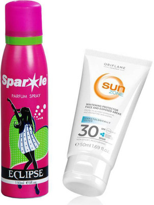 Oriflame Sweden SUN Zone Whitening UVA/UVB Lotion SPF 30 (50ml) 30322 With one sparkle perfume spray 150 ml(Set of 2)
Oriflame Sweden SUN Zone Whitening UVA/UVB Lotion SPF 30 (50ml) 30322 With one sparkle perfume spray 150 ml(Set of 2)