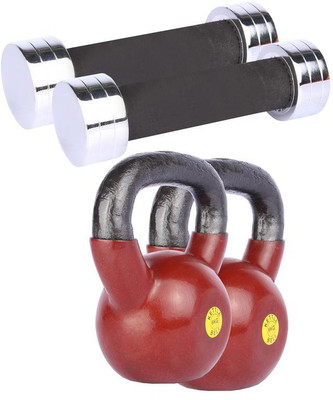 Royal 1 Kg 2 Pc Chrome Dumbell with 6 Kg 2 Pc Kettle Bell Gym & Fitness Kit