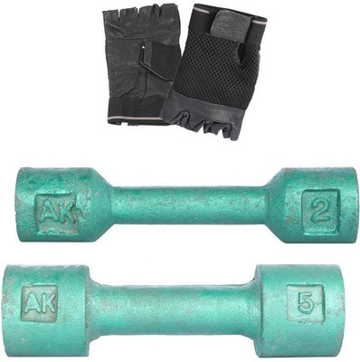 Royal 2 Kg 1 Pc Casting Dumbell with 5 Kg 1 Pc Casting Dumbell Hand Gloves Gym & Fitness Kit