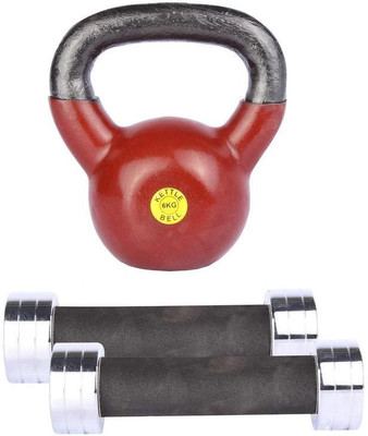 Royal 1 Kg 2 Pc Chrome Dumbell with 6 Kg 1 Pc Kettle Bell Gym & Fitness Kit