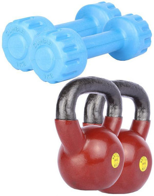 Royal 1 Kg 2 Pc PVC Dumbell with 6 Kg 2 Pc Kettle Bell Gym & Fitness Kit